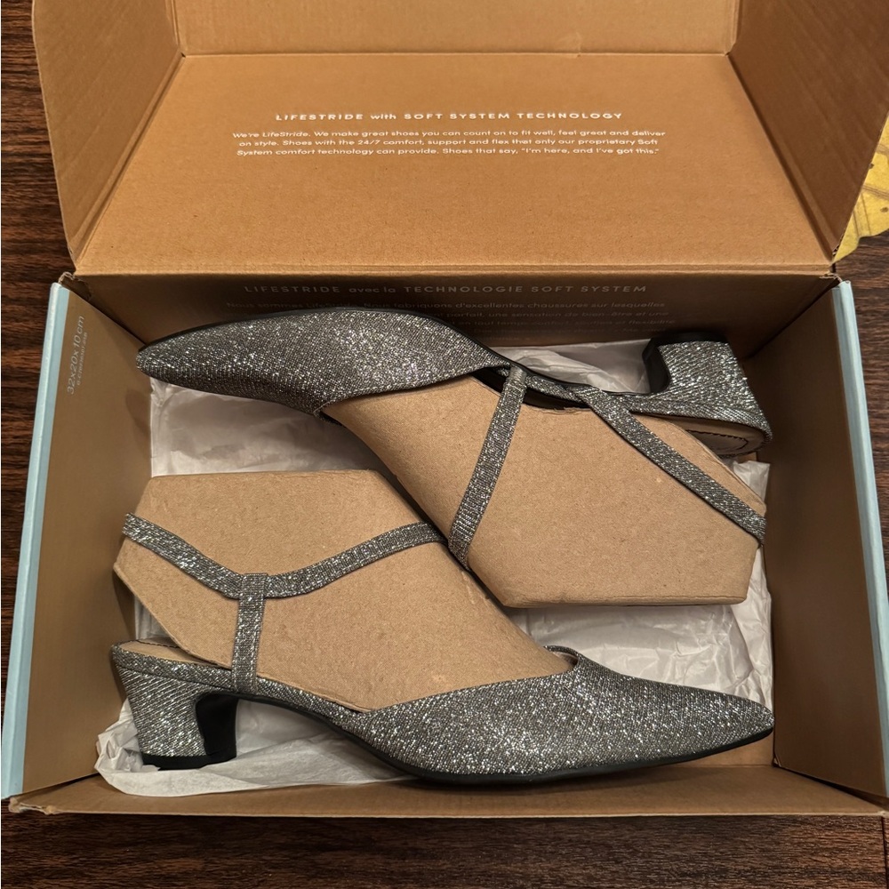 Life Stride Silver Glitter Heels - Picture 2 of 4